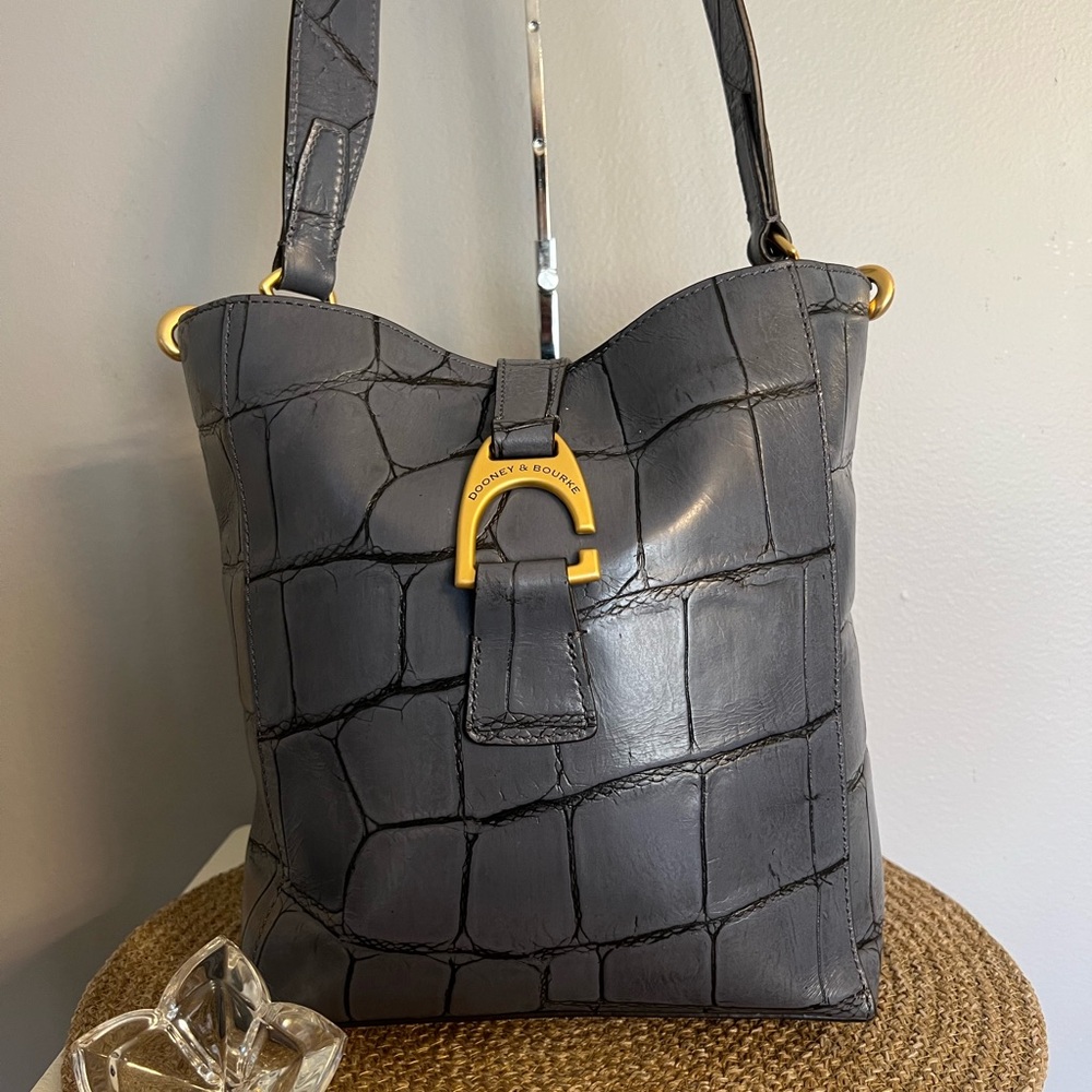 Dooney & Bourke Charcoal Croc-Embossed Shoulder Bag